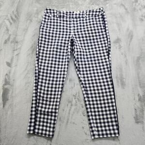Merona Pants Womens 8 Blue White Gingham Classic Ankle Higher Mid Rise Straight